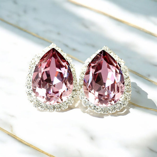Bridal Blush Pink Stud Earrings Dusty Pink Crystal Bridal Stud Earrings Bridesmaids Earrings Pink Blush Halo Stud Earrings Gift For Her BP31S