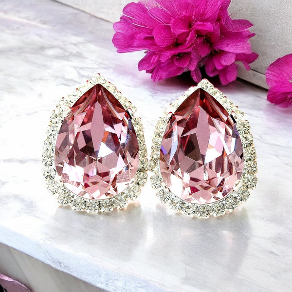 Bridal Blush Pink Stud Earrings Dusty Pink Crystal Bridal Stud Earrings Bridesmaids Earrings Pink Blush Halo Stud Earrings Gift For Her BP31S