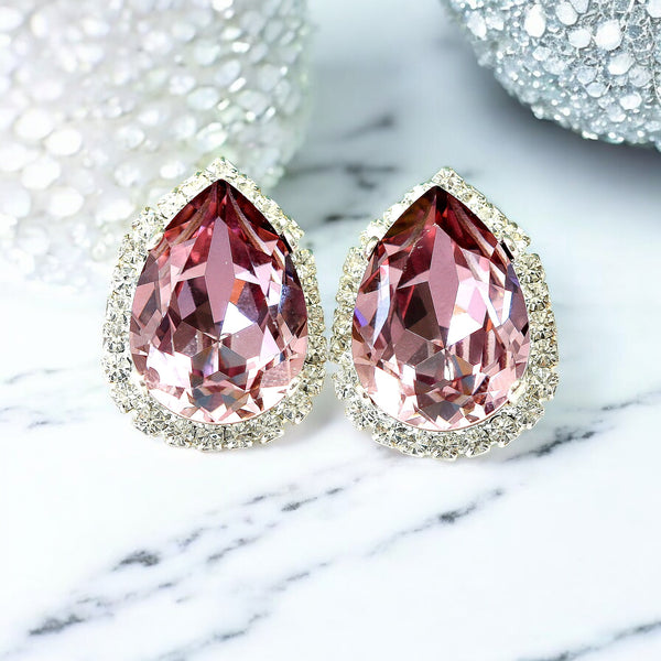 Bridal Blush Pink Stud Earrings Dusty Pink Crystal Bridal Stud Earrings Bridesmaids Earrings Pink Blush Halo Stud Earrings Gift For Her BP31S