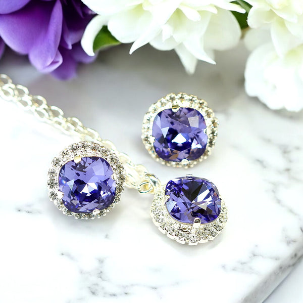 Purple Stud Earrings Tanzanite Earrings  Earrings Wedding Earrings Bridesmaid Gift Rhinestone Stud Earrings Square Earrings TZ50S