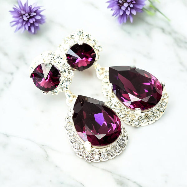 Purple Earrings Bridal Chandelier Earrings Bridal Purple Drop earrings Swarovski Dangle Earrings Bridal Earrings Amethyst Bridal Earrings AM31DD