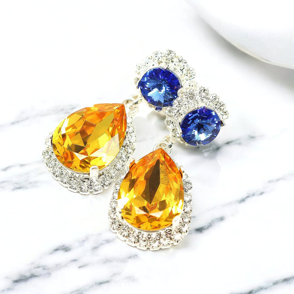 Swarovski Crystal Earrings Vintage Chandelier Earrings Rhinestone Yellow Earrings LT31DD
