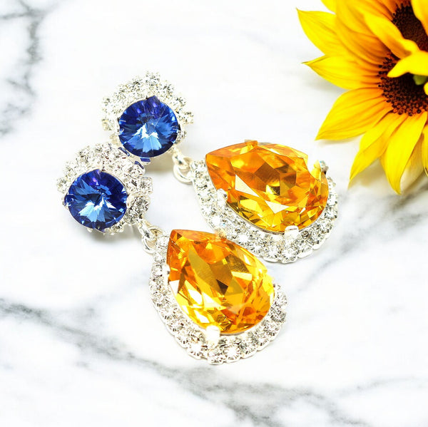 Swarovski Crystal Earrings Vintage Chandelier Earrings Rhinestone Yellow Earrings LT31DD