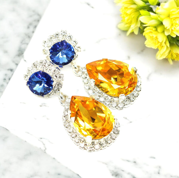 Swarovski Crystal Earrings Vintage Chandelier Earrings Rhinestone Yellow Earrings LT31DD