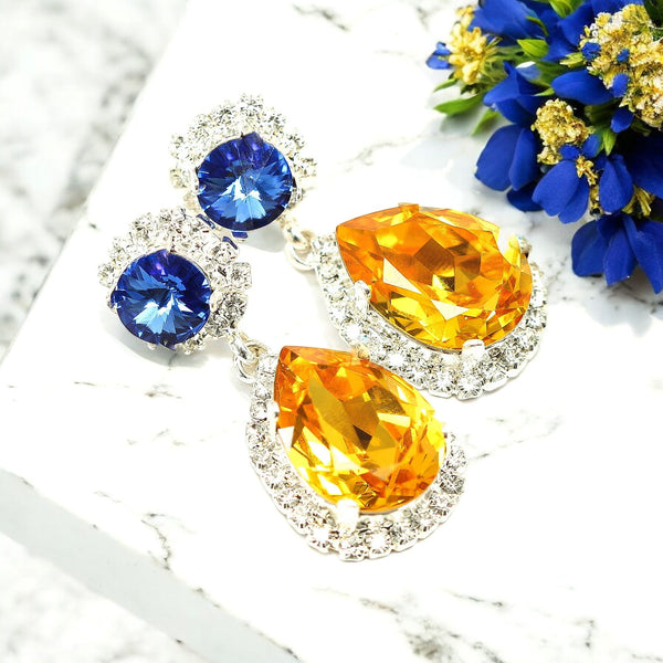 Swarovski Crystal Earrings Vintage Chandelier Earrings Rhinestone Yellow Earrings LT31DD