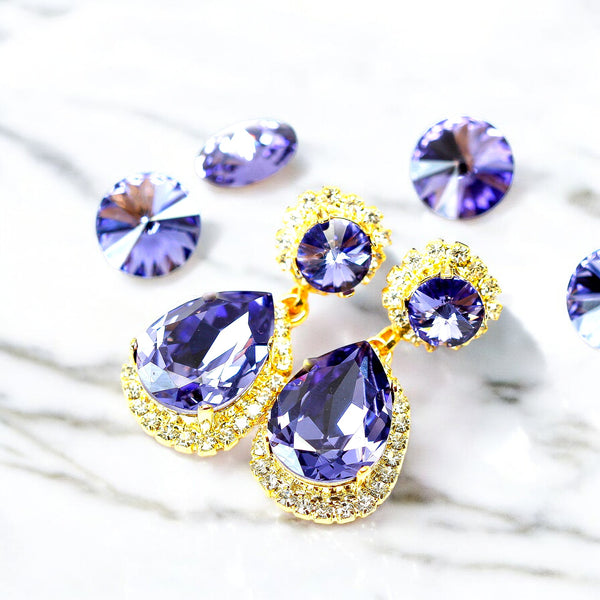Purple Earrings Bridal Chandelier Earrings Wedding Drop Earrings Swarovski Tanzanite Dangle Earrings Prom Jewelry TZ31DD