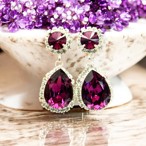 Purple Earrings Bridal Chandelier Earrings Bridal Purple Drop earrings Swarovski Dangle Earrings Bridal Earrings Amethyst Bridal Earrings AM31DD