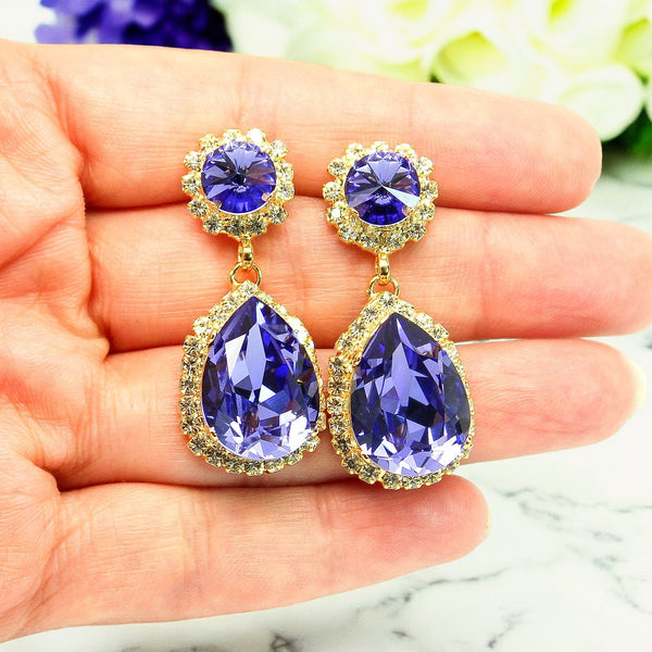 Purple Earrings Bridal Chandelier Earrings Wedding Drop Earrings Swarovski Tanzanite Dangle Earrings Prom Jewelry TZ31DD