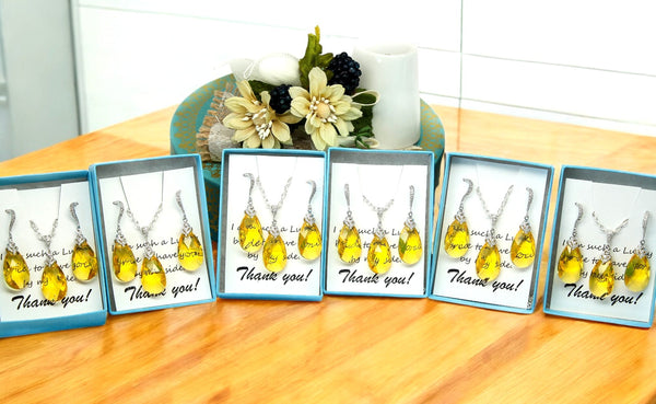 Yellow Jewelry Set Yellow Necklace & Earrings Crystal Earring Bridesmaid Earrings Lemon Zest Canary Yellow Sunshine Yellow LT32JS
