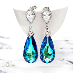 Bridal Earrings CZ Earrings Wedding Jewelry Blue Earrings  Bermuda Blue Drop Earrings Bridesmaid Gift Sterling Silver BB33P