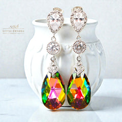 Colorful  Earrings Bridesmaid Earrings  Vitrail Medium Cubic Zirconia Earrings Sterling Silver Earrings Long Dangle VM32PC