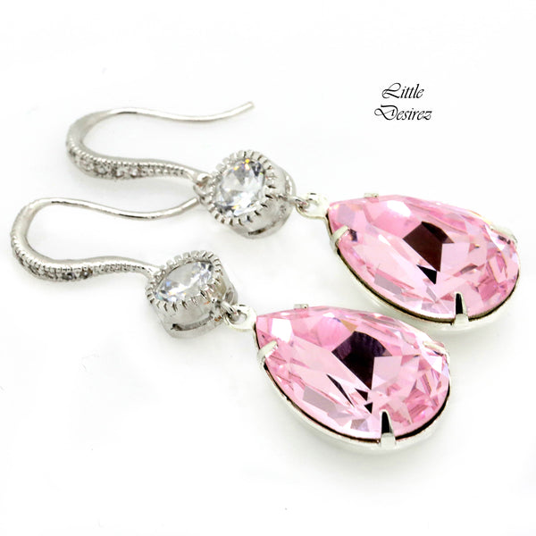 Pastel Pink Earrings Light Pink Earrings Pink Crystal Earrings Rosaline Bridesmaids Gifts Sterling Silver Hypoallergenic RO31HC