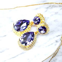 Purple Earrings Bridal Chandelier Earrings Wedding Drop Earrings Swarovski Tanzanite Dangle Earrings Prom Jewelry TZ31DD
