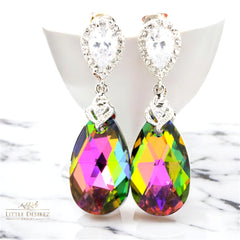 Pink and Green Teardrop Earrings Vitrail Medium Pear Crystal Colorful Sparkly Jewelry Bridesmaid Jewelry Cubic Zirconia VM32P