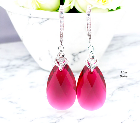 Pink Earrings for Women Pear Bridal Jewelry Teardrop Earrings Crystal Earrings Bridal Earrings Bridesmaid Earrings Dangle Earrings RP32H
