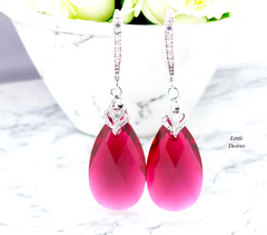 Swarovski Ruby Pink Teardrop Earrings, Bridal Wedding Jewelry, Bridesmaid Earrings RP32H