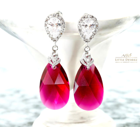 Ruby Earrings  Earrings Fuchsia Earrings Pink Earrings Bridal Jewelry Statement Bridesmaid Earrings Cubic Zirconia Earrings RP32P