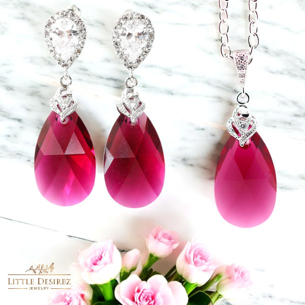Ruby Earrings  Earrings Fuchsia Earrings Pink Earrings Bridal Jewelry Statement Bridesmaid Earrings Cubic Zirconia Earrings RP32P