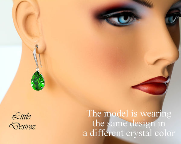 Emerald Green Bridal Classic Earrings Bridal Emerald Chandelier Drop Earrings Emerald Swarovski Crystal Droplets Bridal Classic Earrings EM31H