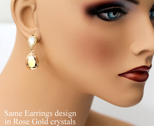 Champagne Earrings Gold Bridal Earrings Silk Earrings Gold Earrings Light Peach Teardrop Earrings Crystal Earrings Bridesmaid Gift CH31P