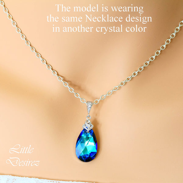 Teal Necklace Teal Green Pendant Necklace Sparkly Crystal Necklace Bridesmaid Gift Jewelry Blue Zircon Comet Argent Light BZ32N