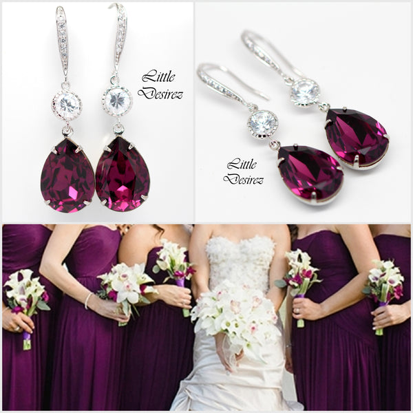 Purple Bridal Earrings Amethyst Earrings Plum Earrings  Teardrop Crystal Bridesmaid Earring February Birthstone Sparkly AM31HC