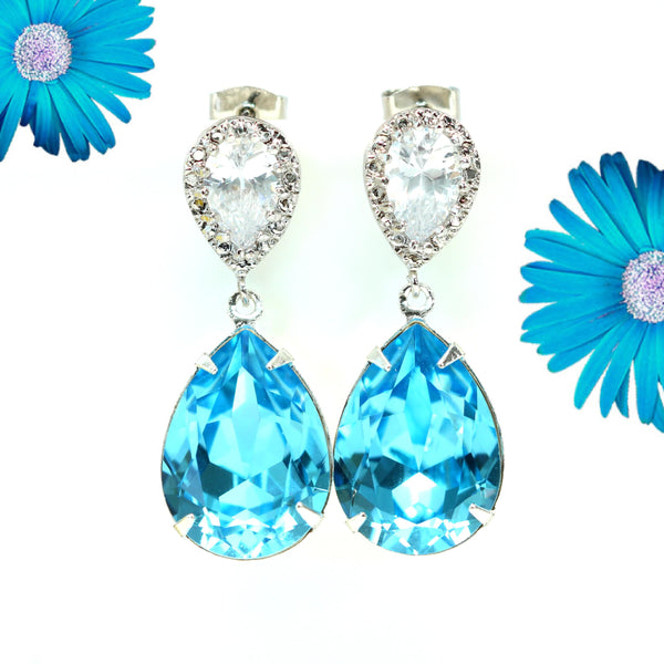 Blue Bridal Earrings Wedding Earrings Something Blue CZ Earrings Blue Wedding Jewelry Dangle Earrings Bridesmaid Gift AQ31P