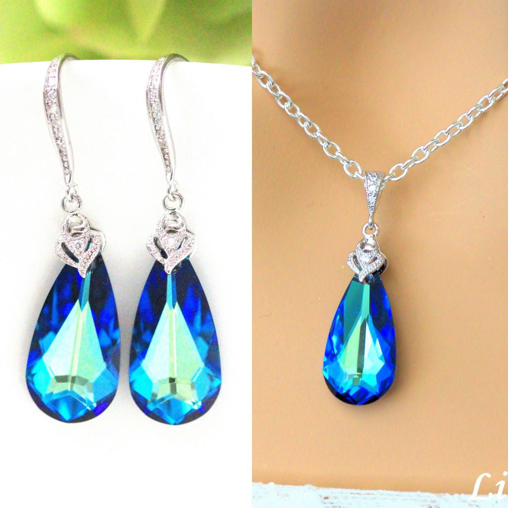 Blue stone necklace on sale and earring sets