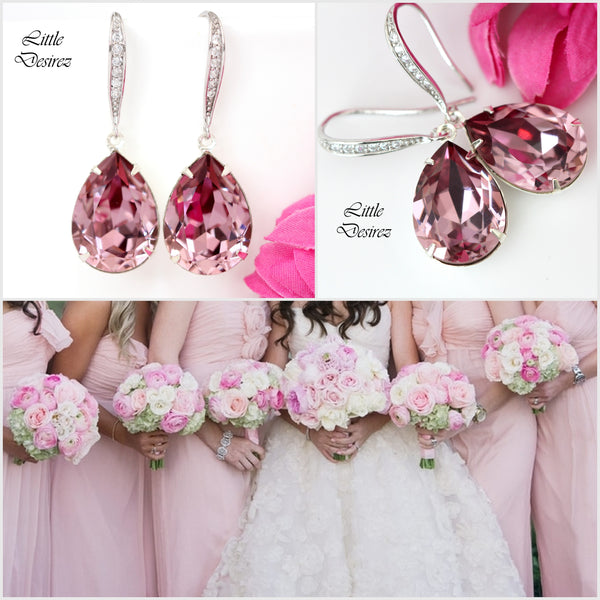 Blush Pink Earrings Antique Pink Crystal Earrings Vintage Pink Earring Mauve Pink Earring Teardrop Earring Bridesmaid Gift BP31H