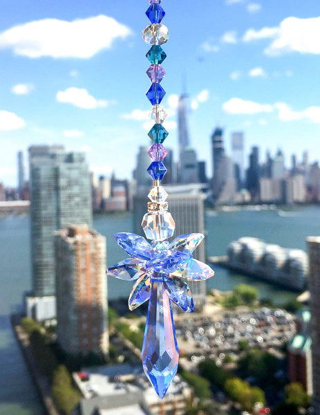 Blue Suncatcher  Crystal Suncatcher Guardian Angel Sapphire Blue Decorative Glass Ornament Crystal Ornament Tree Ornament Sparkly