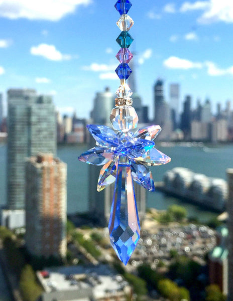 Blue Suncatcher  Crystal Suncatcher Guardian Angel Sapphire Blue Decorative Glass Ornament Crystal Ornament Tree Ornament Sparkly