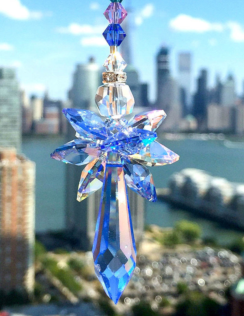 Blue Suncatcher  Crystal Suncatcher Guardian Angel Sapphire Blue Decorative Glass Ornament Crystal Ornament Tree Ornament Sparkly