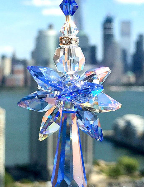 Blue Suncatcher  Crystal Suncatcher Guardian Angel Sapphire Blue Decorative Glass Ornament Crystal Ornament Tree Ornament Sparkly