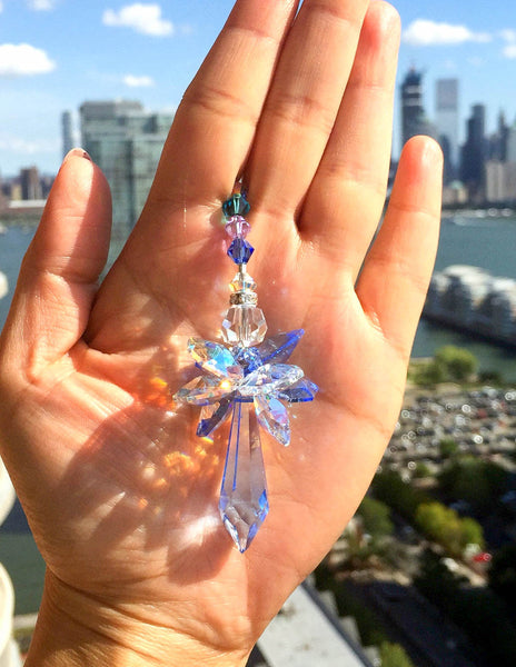 Blue Suncatcher  Crystal Suncatcher Guardian Angel Sapphire Blue Decorative Glass Ornament Crystal Ornament Tree Ornament Sparkly