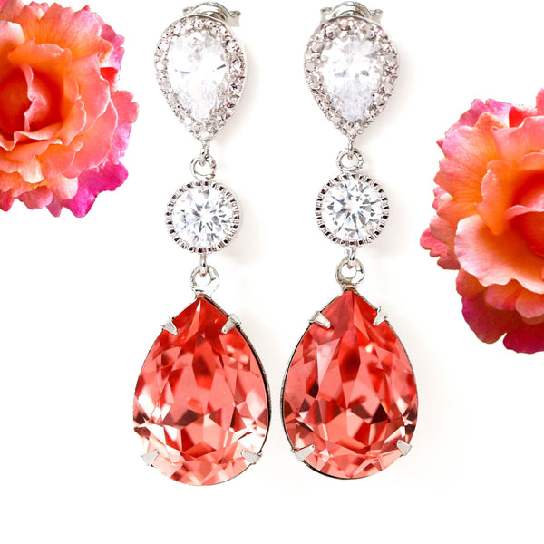 Coral Earrings Bridal Earring Rose Peach Earrings Peach Teardrop Earrings Bridesmaid Coral Earrings Beach Wedding Jewelry CO31PC
