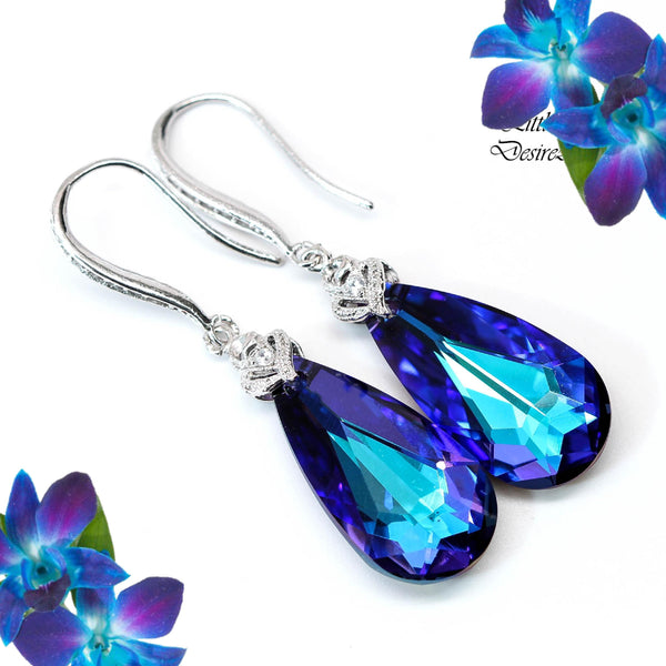 Heliotrope Earrings Purple & Blue Earrings Bridal Earrings Bridesmaid Jewelry Purple Jewelry Cubic Zirconia Earrings Sterling Silver HE33H