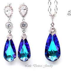 Earrings and Necklace Jewelry Set  Heliotrope Crystal Teardrop Jewelry Bridal Jewelry Set Wedding Jewelry Bridesmaid Gift HE33JS