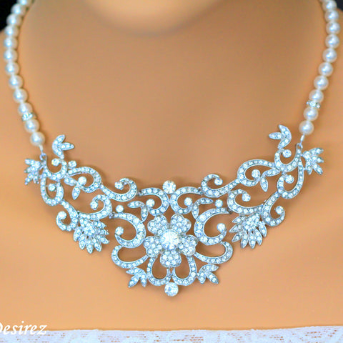 Vintage Wedding Necklace | Rhinestone Bridal Bib Collar | Statement Jewelry ZAHARA