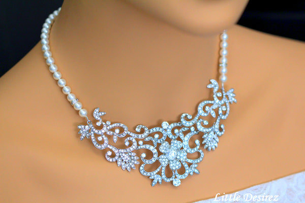 Vintage Wedding Necklace | Rhinestone Bridal Bib Collar | Statement Jewelry ZAHARA
