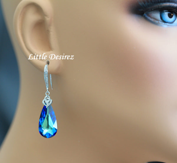 Bermuda Blue Earrings Peacock Earrings Blue Green Earrings  Crystal Blue Bridal Earrings Bridesmaid Earrings Vintage Style BB33H