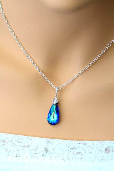Bermuda Blue Crystal Necklace & Earrings Set Teal Blue Something Blue Peacock Jewelry Bridesmaid Maid of Honor Gift BB33JS