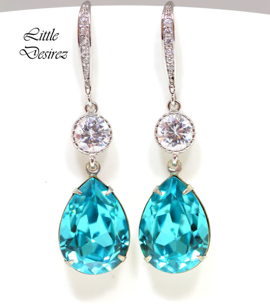 Blue Jewelry Turquoise Earrings Long Earrings CZ Earrings Bridal Earrings Bridesmaid Gift Bridesmaid Earrings Beach Jewelry Ideas TQ31JS