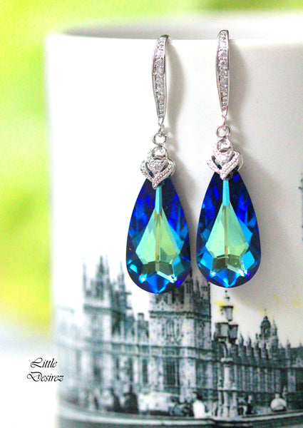 Bermuda Blue Earrings Peacock Earrings Blue Green Earrings  Crystal Blue Bridal Earrings Bridesmaid Earrings Vintage Style BB33H