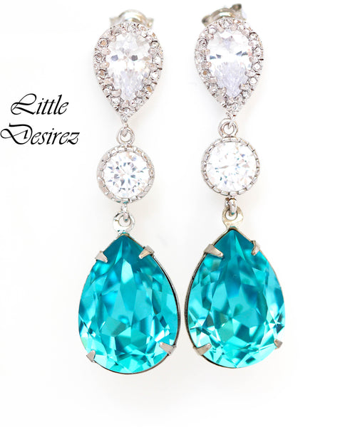 Turquoise Earrings Bridal Earrings Bridesmaid Earrings Wedding Jewelry Something Blue Long Earrings TQ31PC