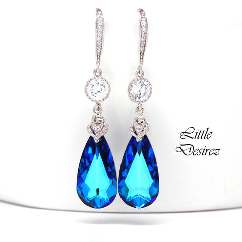 Bermuda Blue Crystal Earrings Peacock Jewelry Blue & Green Earrings Wedding Jewelry Bridal Sparkly Teardrop Earrings BB33HC