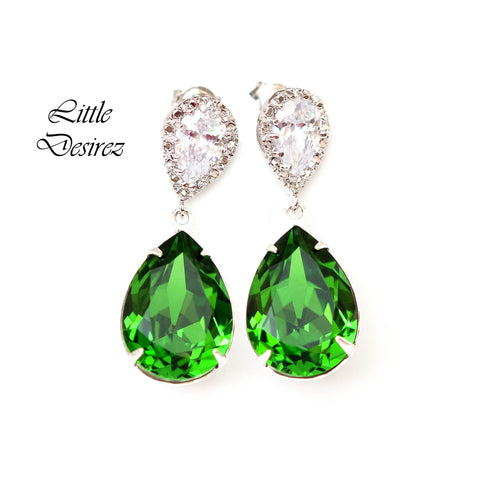 Green Pear Earrings Cubic Zirconia  Fern Green Crystal Bright Green Bridal Earrings Bridesmaid Gift Green Accessory FG31P