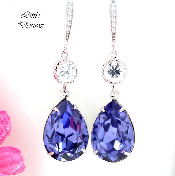 Purple Earrings Lavender Bridal Earrings  Crystal Tanzanite Earrings Bridesmaid Earrings Purple Jewelry Hypoallergenic TZ31HC