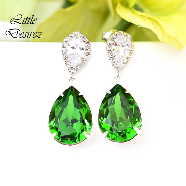 Green Pear Earrings Cubic Zirconia  Fern Green Crystal Bright Green Bridal Earrings Bridesmaid Gift Green Accessory FG31P