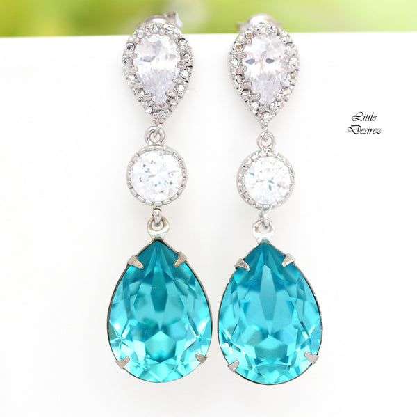 Turquoise Earrings Bridal Earrings Bridesmaid Earrings Wedding Jewelry Something Blue Long Earrings TQ31PC