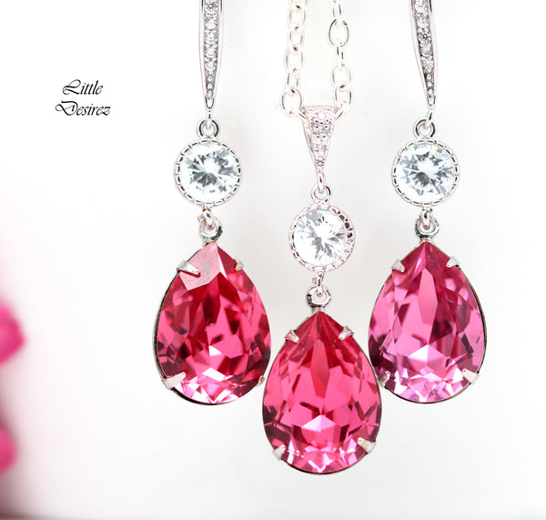 Bridal Earrings and Necklace Set Long Crystal Earrings Dangle Earrings Bridesmaid Jewelry RP31JS